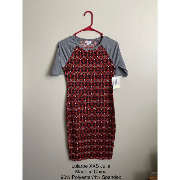 Lularoe XXS Julia Red and Gray Raglan Dress - Picture 1 of 3